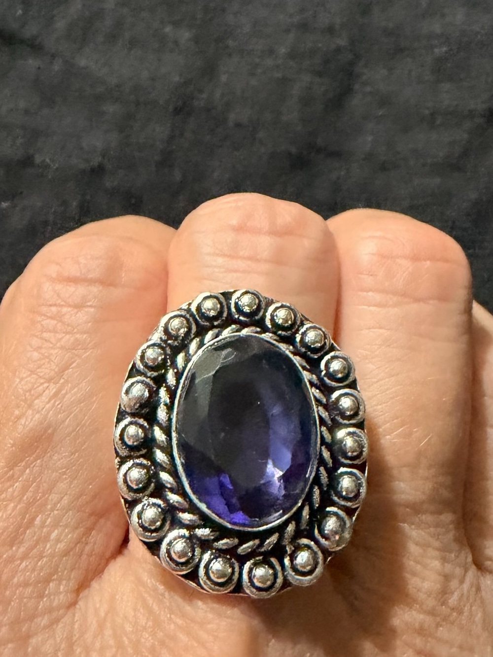 Amethyst Oval Purple German Silver Ring